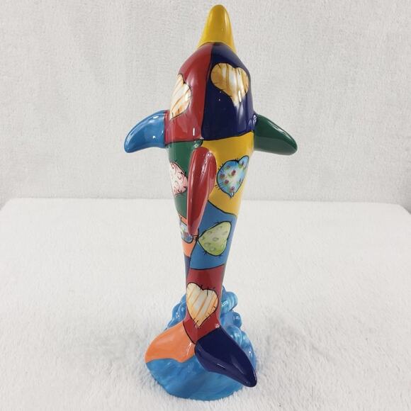Dolphin Figurine Hand Painted with Quilt Pattern and Sewn on Hearts 12" - Picture 5 of 8